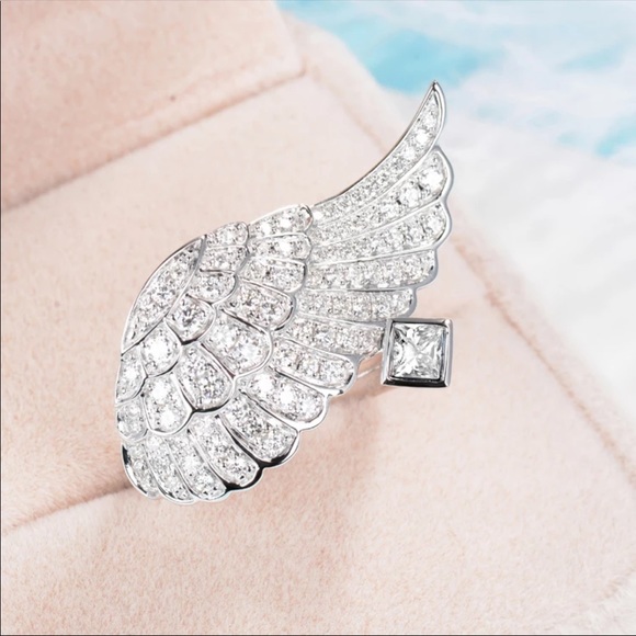 Feather 925  Silver  White Sapphire Ring - Picture 10 of 10